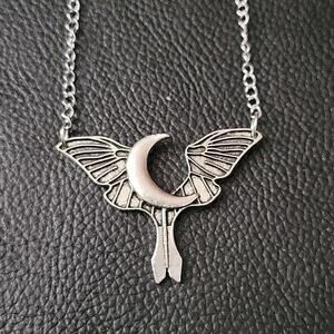 witchy lunar moth necklace, stainless steel chain